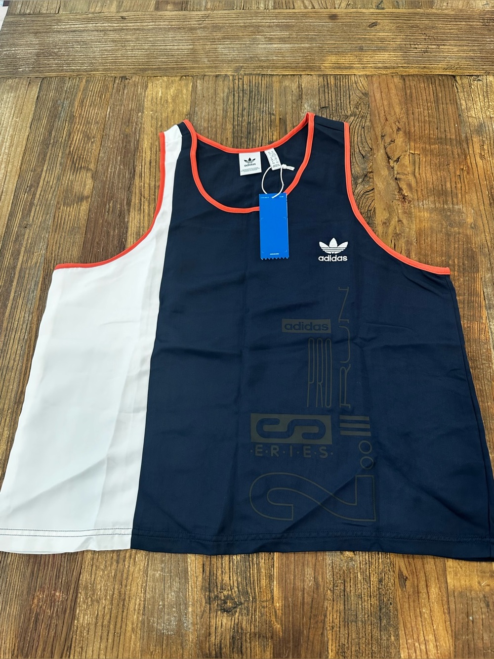 adidas Navy & White Tank Top with Orange Trim